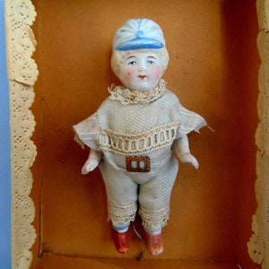 Rare Antique German Bisque Boy Doll In Original Box