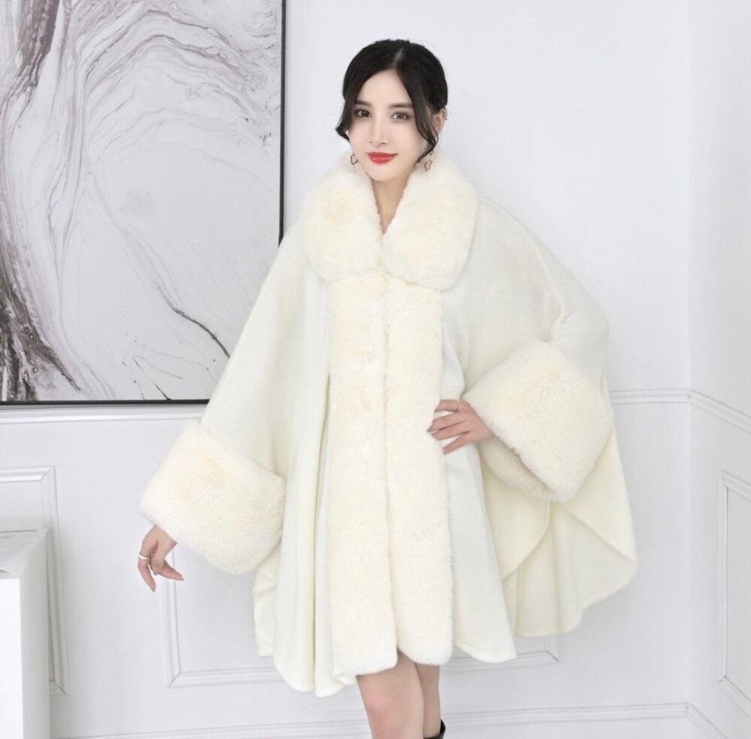 fur trimmed shawl cape