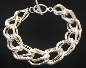 Silver Bracelet, link bracelet, Gift for her; Double link chain bracelet, 8”