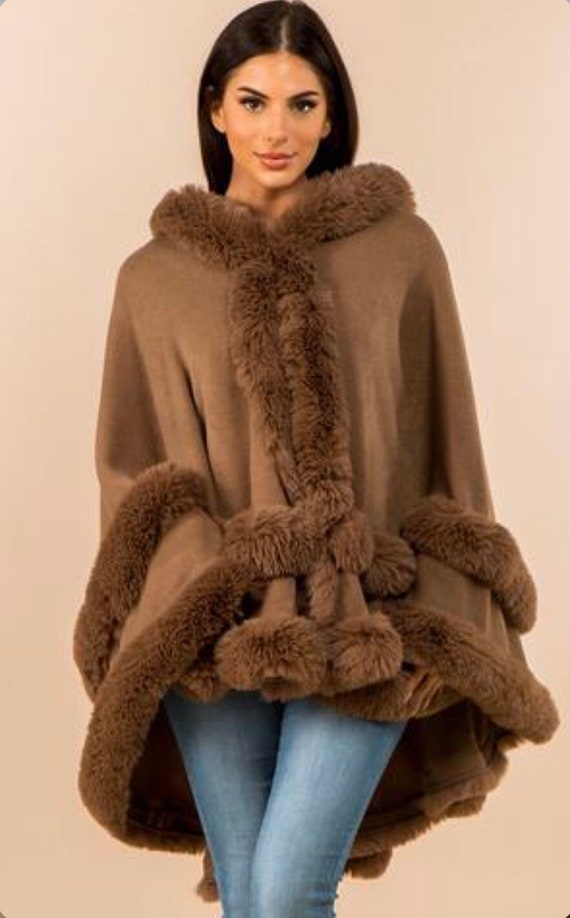 faux fur hooded shawl