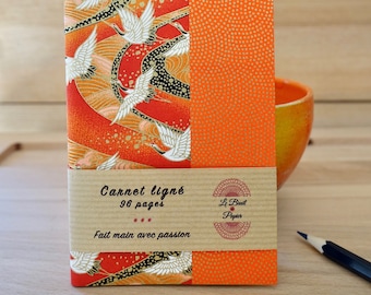 Taschennotizbuch aus japanischem Papier, orangefarbener Kranich, A6-Notizbuch in Rost und Gold, kleine Weihnachtsgeschenkidee, handgemachtes Briefpapier Frankreich, Reisetagebuch