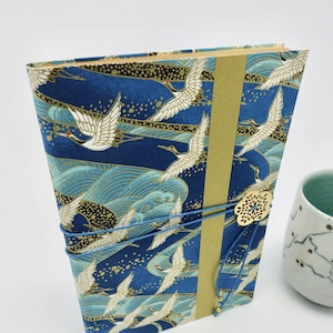 Quaderno segreto in carta giapponese blu, diario con gru in volo, quaderno dorato con chiusura Zen, diario di viaggio Asia Giappone