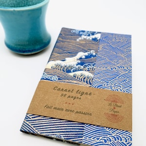 A6 notebook in blue Japanese paper, small pocket notebook, Zen Japanese spirit, personal diary, poetic reading notebook, marine theme