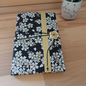 Japanese paper writing notebook, black and gold sakura diary, Japan washi notebook, elegant Christmas for her, travel journal