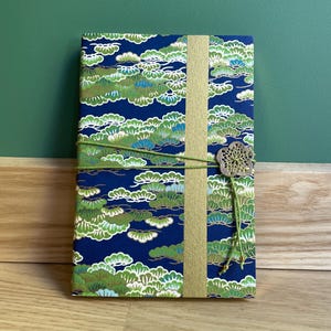 Quaderno segreto in carta giapponese blu e verde, diario della foresta di pini, taccuino con chiusura Zen, taccuino di viaggio fatto a mano Asia Giappone