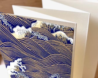 Album fotografico a fisarmonica blu, carta washi con onde Hokusai, diario di viaggio in Giappone, quaderno ekistamp, schizzo panoramico ad acquerello leporello