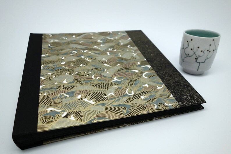 guest book Japanese paper black waves guestbook square photo album anniversary album wedding