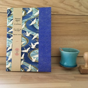 Blaues A5-Notizbuch mit japanischen Kranichen, liniertes oder leeres Notizbuch, japanisches Washi-Papier-Tagebuch, Dankbarkeitsbuch für Männer, handwerkliche Bindung