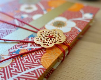 Japanese paper handmade writing notebook, secret diary notebook, rust and gold washi sakura, Japan Christmas gift idea for her