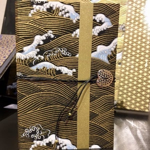Japanese paper notebook, black and gold diary, Hokusai wave washi notebook, Christmas for him, Japan Asia travel notebook