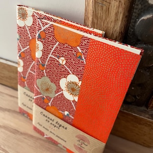 Small orange Japanese paper notebook, A6 sakura rust and gold notebook, art deco pattern, soft notebook, Japan travel journal