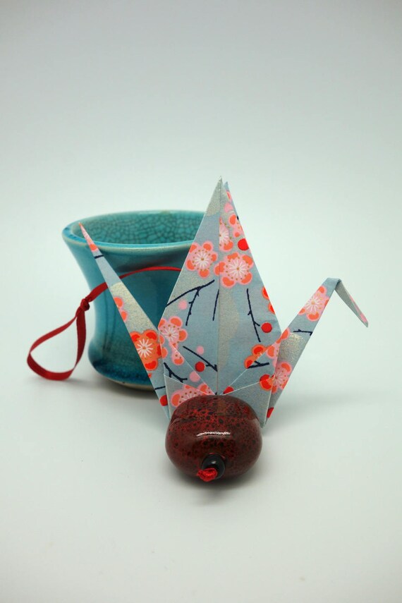 Dekoration Origami Kranich Viel Glück Glück Liebe Grau Japanische Papier Und Oruge Messenger Vogel Perle Keramik Weihnachtsgeschenk Idee