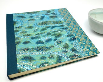 Album carré en papier japonais "bleu art déco" - album pour photographies de mariage ou livre d'or