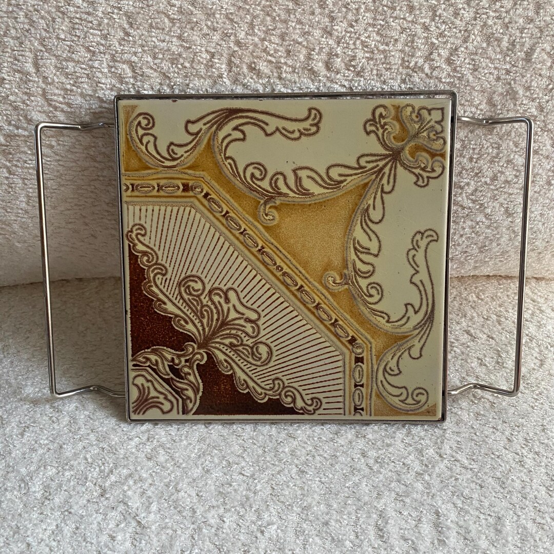 Vintage Colorful Mid Century Italian Tile Trivet Hot Plate Metal Frame ...