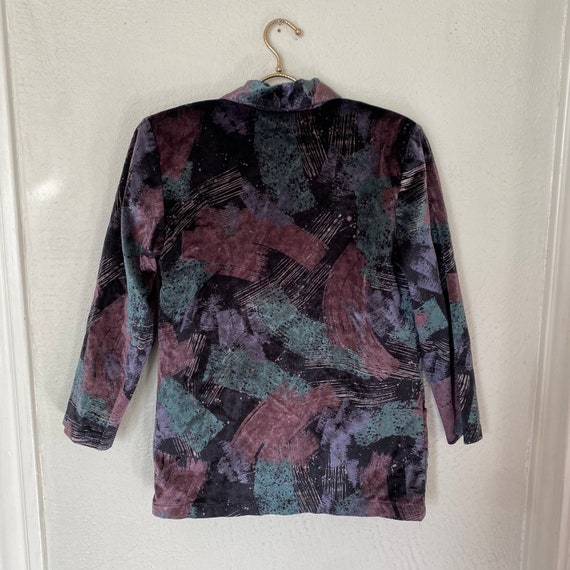 Vintage 90s Velour Velvet Blazer Abstract Print B… - image 5