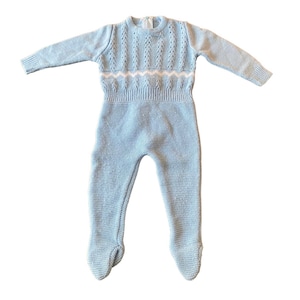 Vintage Baby Boy Knit Blue Romper Baby One Piece Sweater Romper