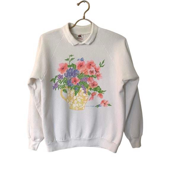 Vintage 1990s Cute Floral Theme Collared Crewneck… - image 1