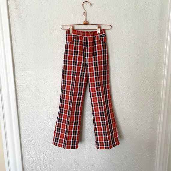 Vintage 1970s Rough Housers Plaid Bellbottom Pant… - image 4