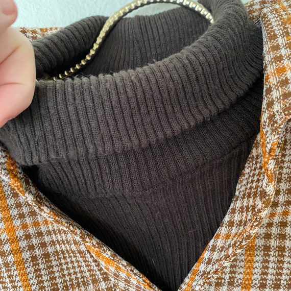 60s 70s Plaid Shirt ATTACHED TURTLENECK Polyester… - image 3