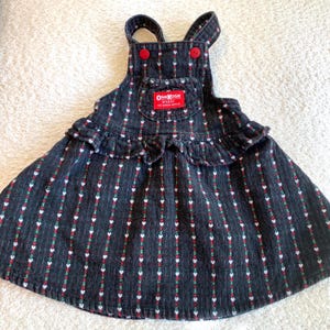 RARE OshKosh B’Gosh Vintage Logo Ruffle Spell Out Heart Overall Dress Size 3T - 80s 90s osh kosh dress