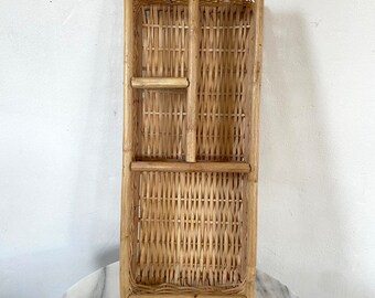 Vintage Wicker Rattan Divided Tray - Wicker Rattan Vanity Tray - Perfume Tray