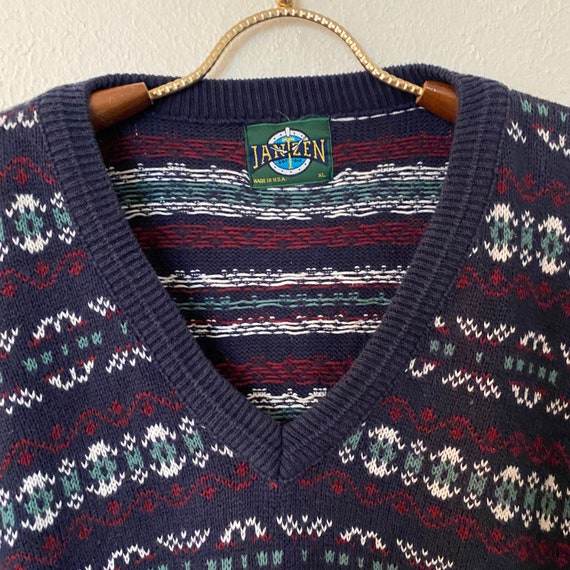 Vintage 90s Jantzen V Neck Pullover Sweater Mens … - image 2