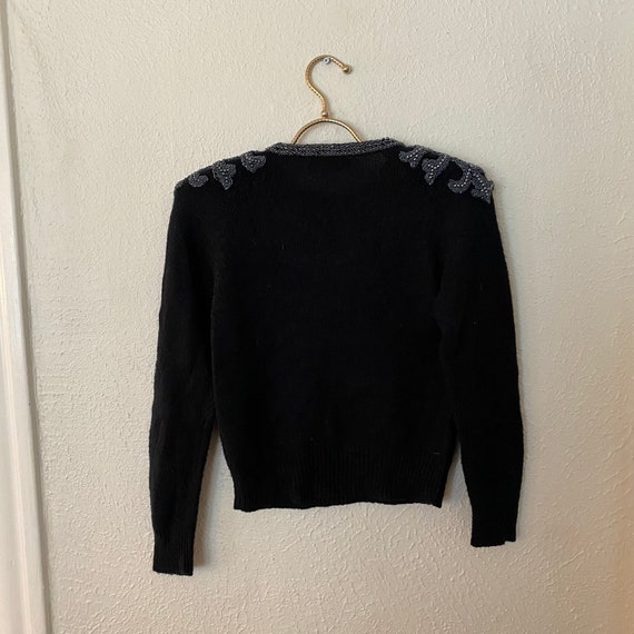 Vintage 80s 90s Embellished Beaded Black Sweater … - image 7