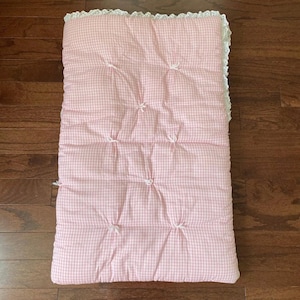 No Jo Pink Gingham Plaid Baby Sleeping Bag / Plaid Floral Pink Sleeping bag Eyelet Lace Trim / Doll Bedding 31” x20”