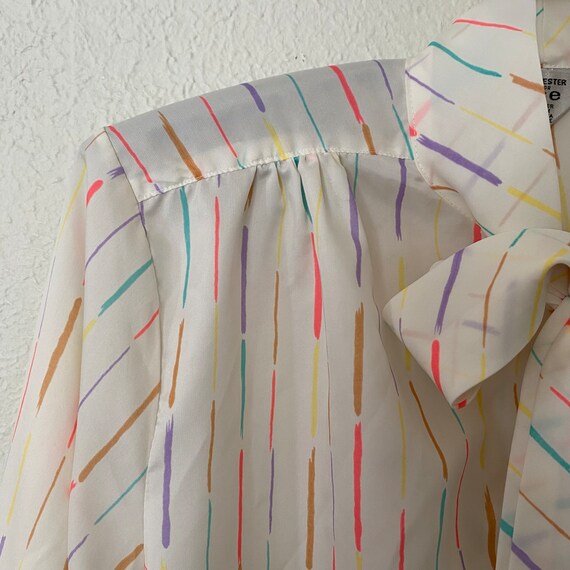 1970s pastel stripe ladies long sleeve blouse, ne… - image 2