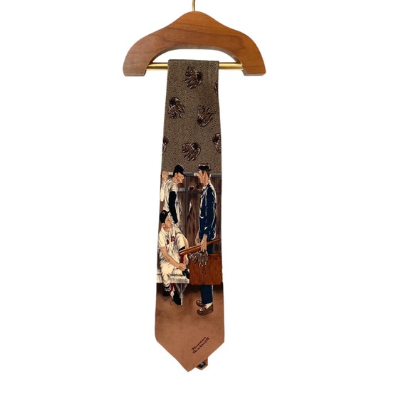 Vtg 90s Mens Norman Rockwell Graphic Baseball Silk Classic Necktie