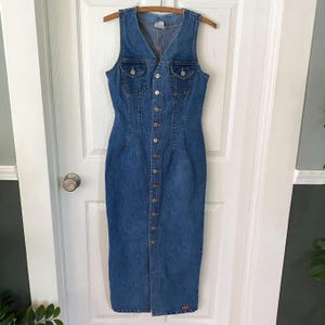 BONGO by Gene Montesano Vintage 90s Sleeveless Denim Maxi Dress Button Front Denim Dress
