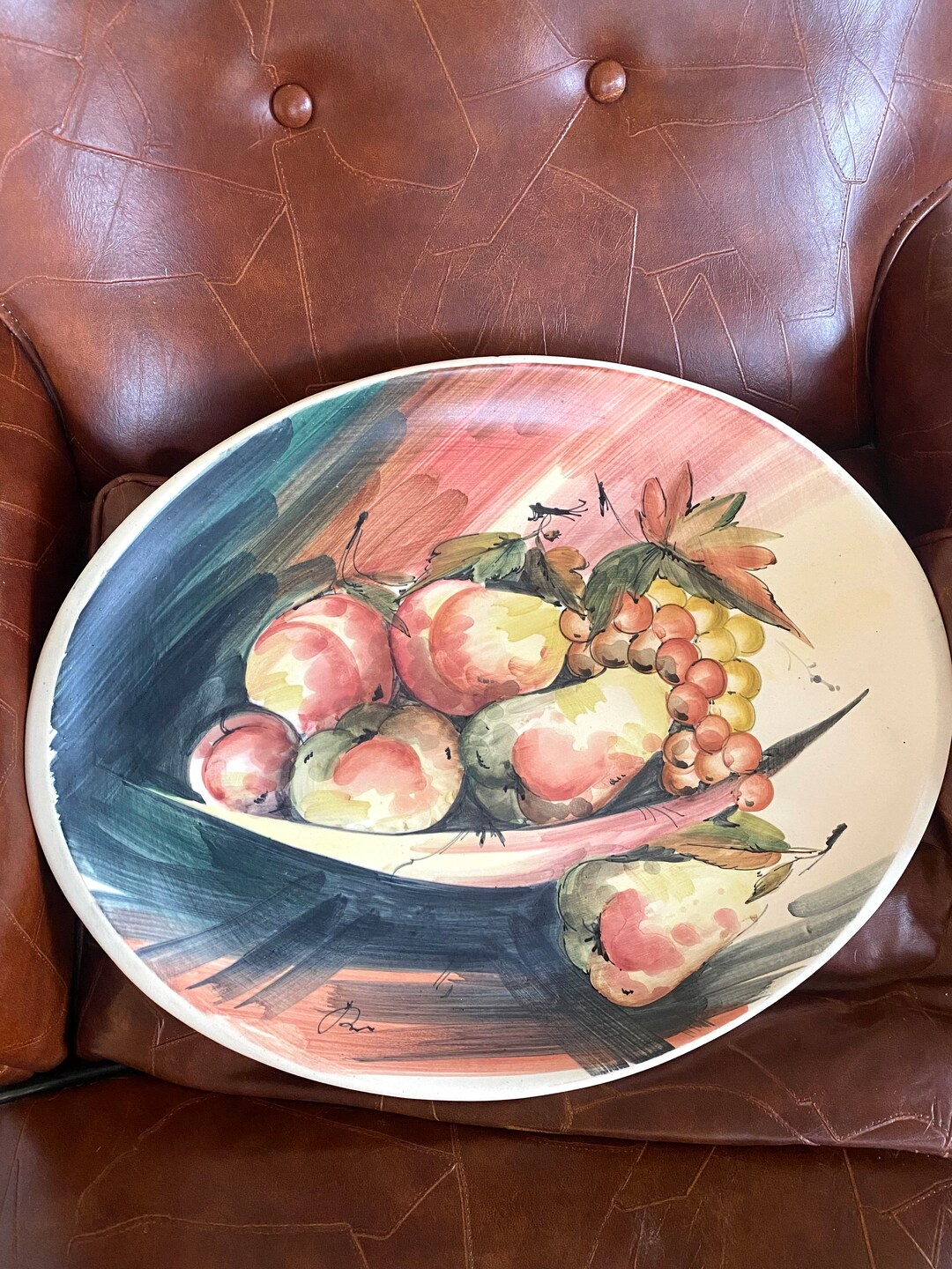 Vtg Hand Painted Italian Tray Still Life Fruit Decorative Wall Art ...