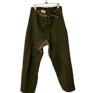 Vintage 1952 Korean War Trousers Inner Size 5 H. & E. LTD. Leicester Military Army Pants Green Wool