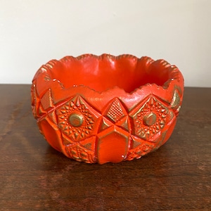 Vintage MCM Orange Gold Pottery Bowl Planter - Mid Century Textured Pottery
