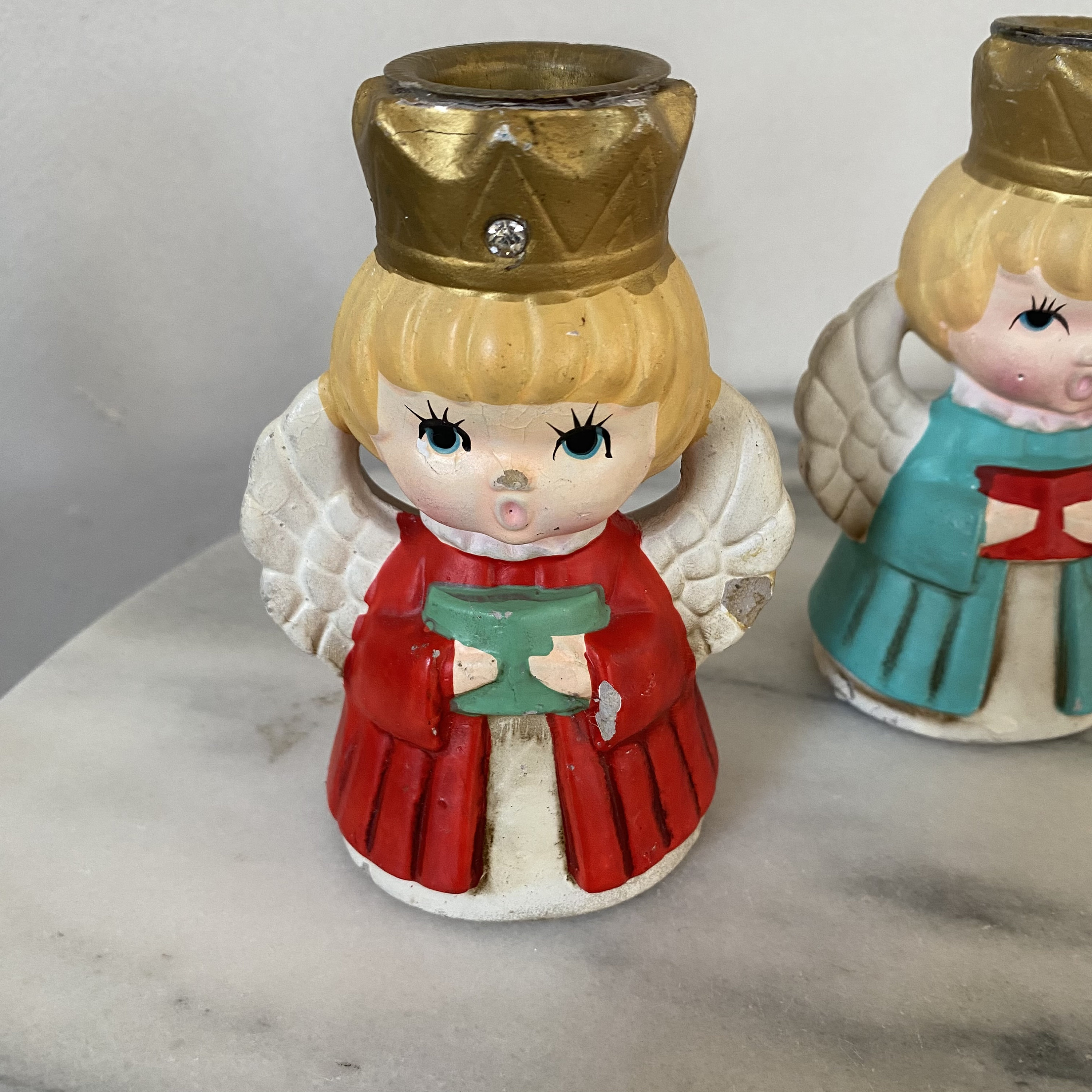 Set 3 Vintage MCM Homco Christmas Angel Candle Holder Kitsch Set 3 Vintage MCM Homco Christmas Angel Candle Holder Kitsch