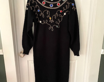 white christmas dresses Holiday Cheer Black Christmas Lights Sweater, X-Large - The Mint Julep Boutique