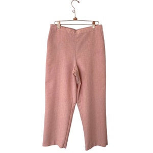 Alfred Dunner Petites Pull On High Waist Polyester Pants Pink Linen Look Retro Hipster