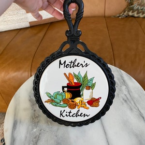 Vintage MCM Cast Iron and Tile Trivet Mother’s Kitchen - 70s Kitchen Decor - Vintage Mothers Day Gift