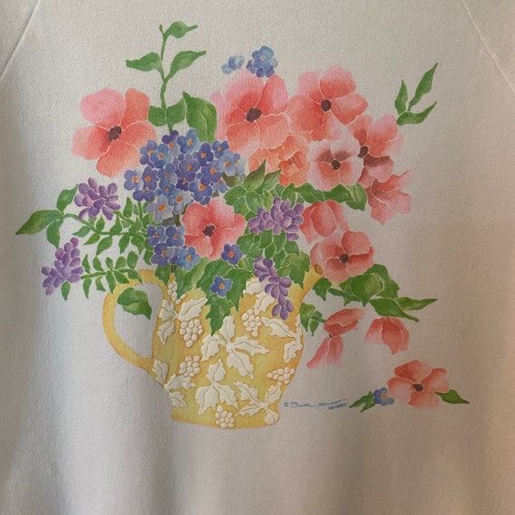 Vintage 1990s Cute Floral Theme Collared Crewneck… - image 4