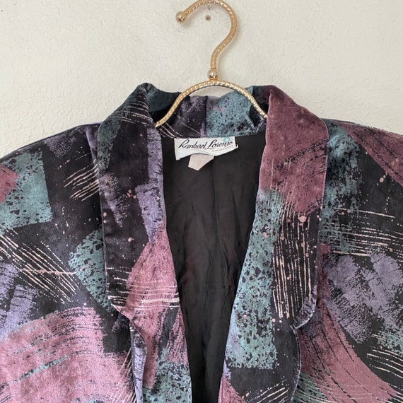 Vintage 90s Velour Velvet Blazer Abstract Print B… - image 2