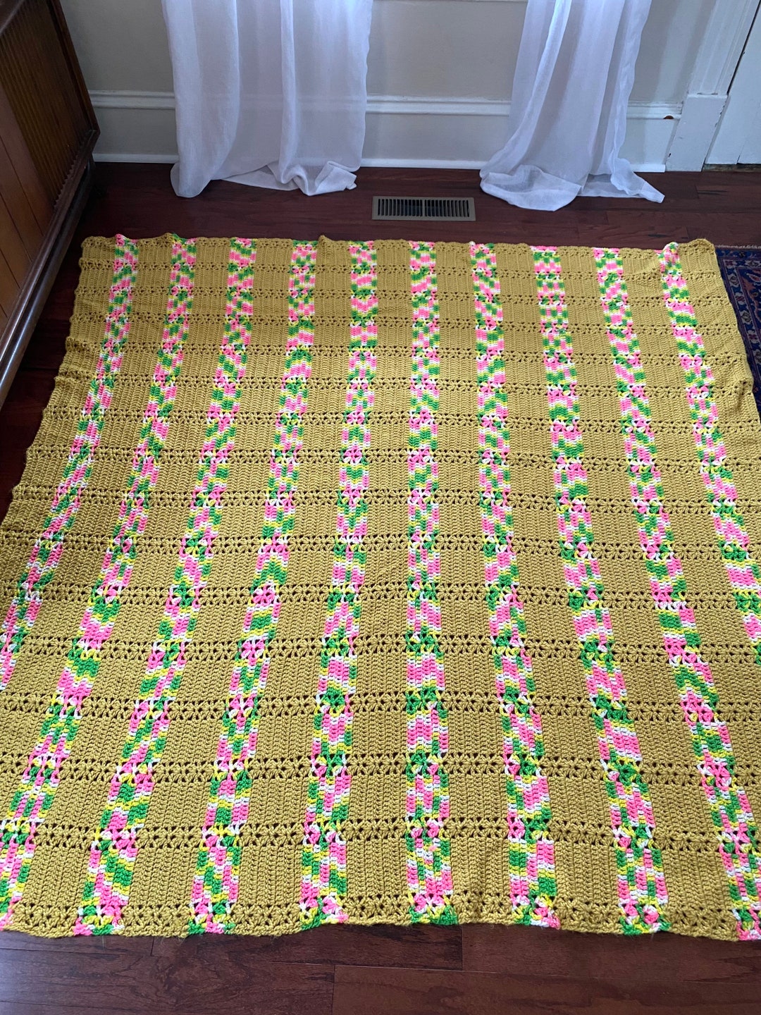 Vintage MCM Hippie Handmade Crochet Afghan Throw Blanket Etsy