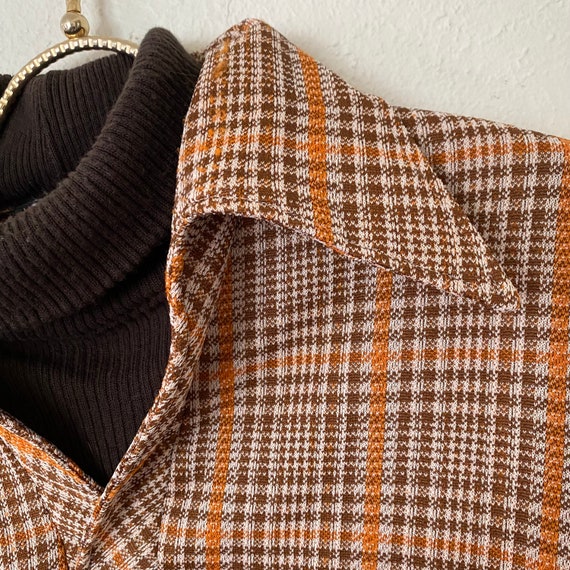 60s 70s Plaid Shirt ATTACHED TURTLENECK Polyester… - image 2