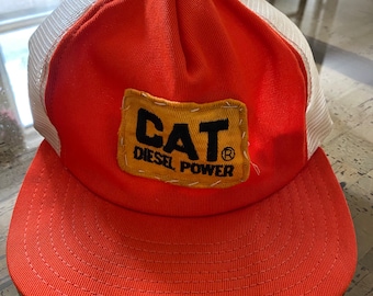 Vintage CAT Diesel Power Patch Snapback Mesh Trucker Hat Cap Orange USA