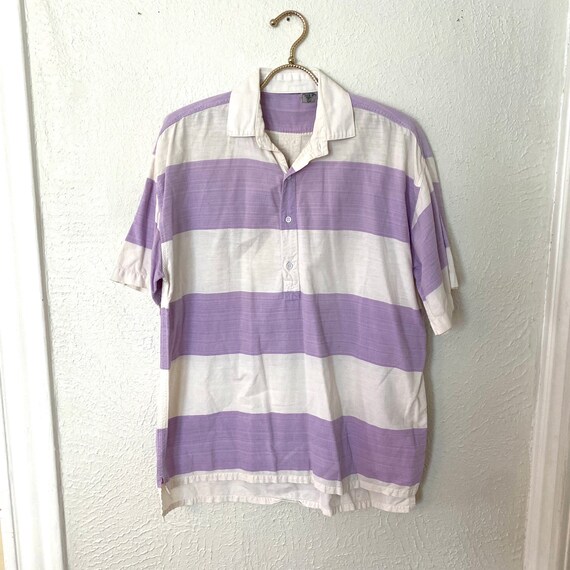 Vintage Made In Nepal Purple Striped Pullover Pol… - image 2