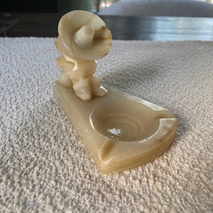 Vtg Mid-Century Mexican Marble Alabaster Stone Siesta Man Ashtray Catchall Dish