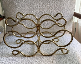 Vintage Gold Metal Brass Scroll Tabletop Wine Rack Bottle Holder 6 Bottles