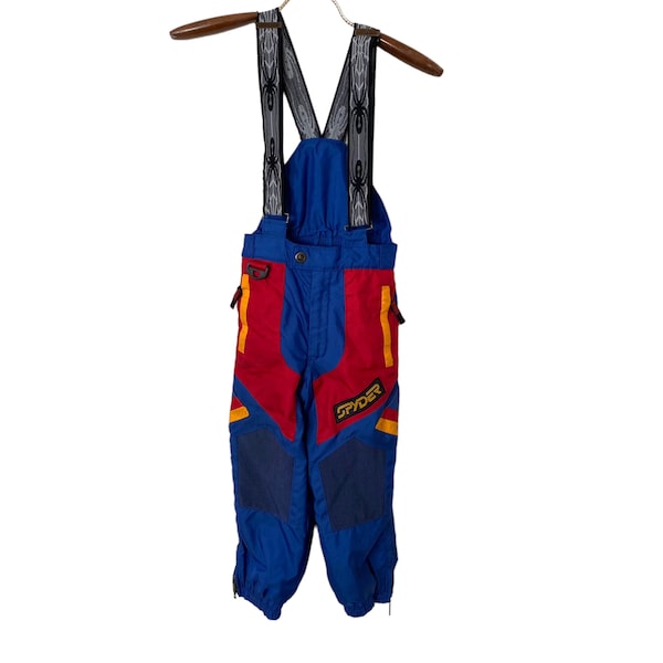 Vintage SPYDER Snow Bibs Overalls TOMMY MOE Early 90’s Multicolor Junior Cadet 6 Snow Pants Skiing Sledding Snowboarding