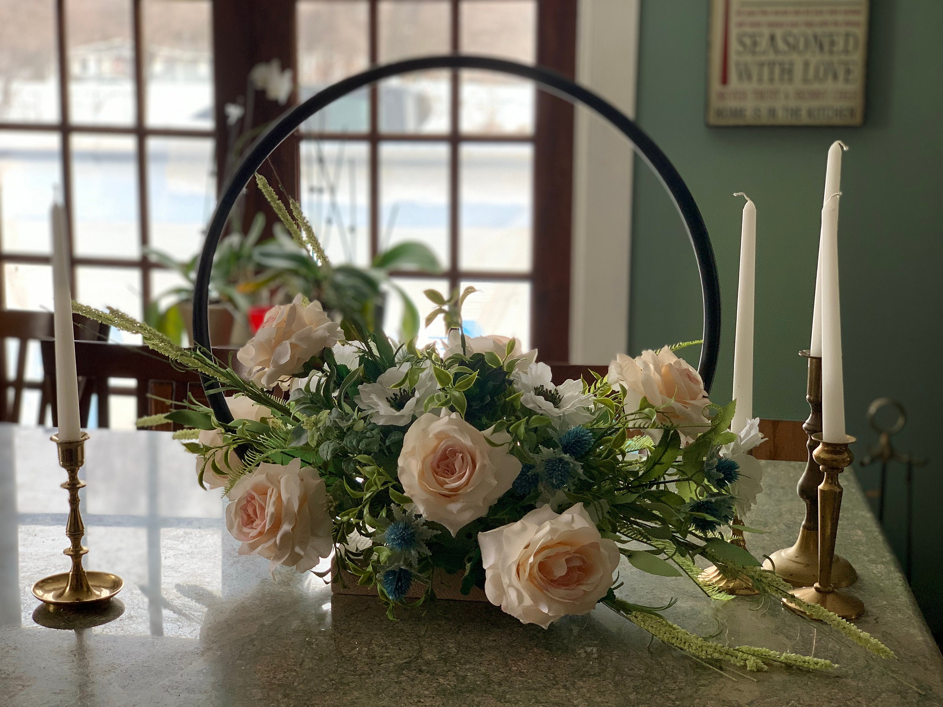 24 inc Floral hoop Tabletop black Ring and Stand set of 5 For Flower Centerpieces