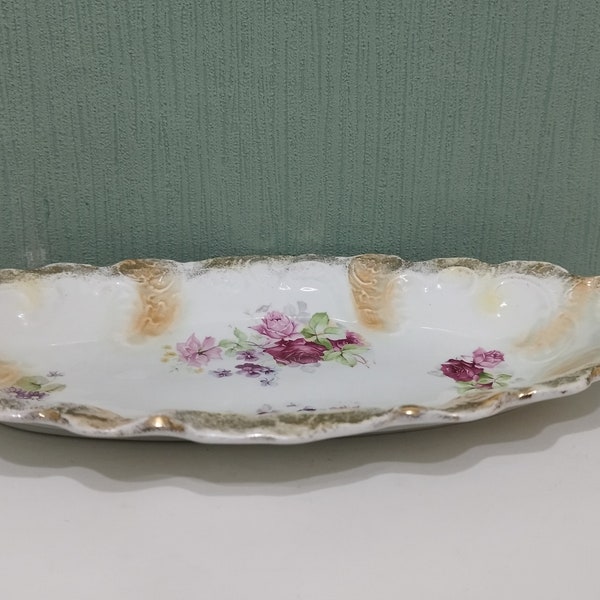 Antique Wood & Son Royal Semi-Porcelain Oval Floral Dish