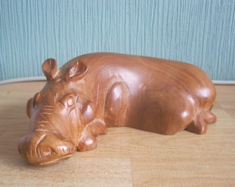 Vintage Handcarved Wooden Hippopotamus